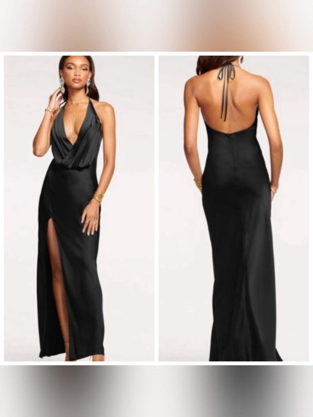 Ramy Brook Valentina Black Halter Gown NWT Size 00 Deep V Neck Open Back Dress